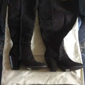 Over the knee, black leather boots, size 9